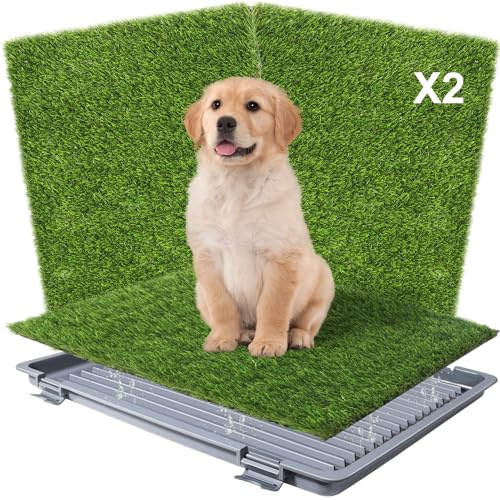 Dog Grass Pad with Tray: Reusable Training Pad with 2-Pack Replaceable Artificial Grass - Quick Absorbent Indoor Portable Dog Patio Potty, Washable Pee Pad for Small Medium to Large Dog, 22x18 Grey