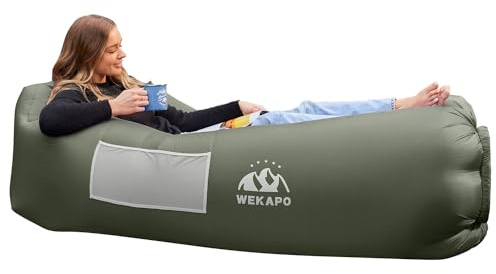 WEKAPO Uppblåsbar solstolssoffa: Bärbar luftsoffstol och nödvändigt tillbehör för camping, strand, vandring, gräsmatta, trädgård, inomhus/utomhusfilmer och musikfestivaler – lufttät, pumpfri