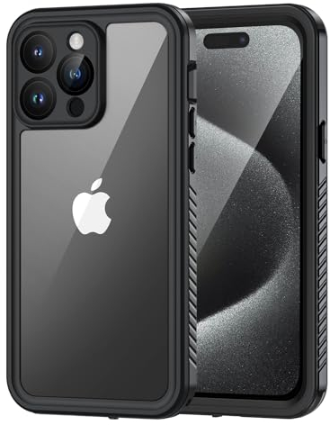 Lanhiem für iPhone 15 Pro Max Hülle, IP68 Wasserdicht Handyhülle iPhone 15 Pro Max Case 360 Grad Ganzkörper Schutzhülle, Stoßfest Staubdicht Outdoor Panzerhülle mit Eingebautem Displayschutz, Schwarz