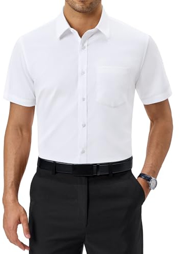 Alimens & Gentle Mens White Dress Shirt Short Sleeve Button Down Shirt