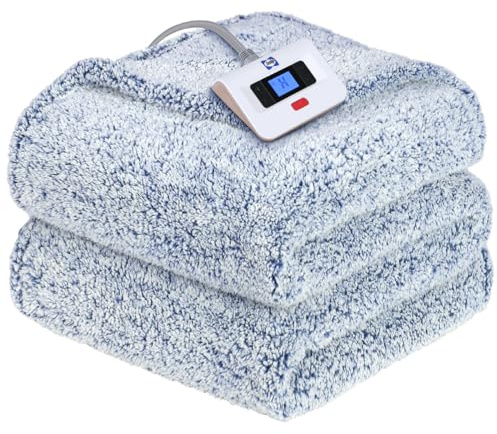 SEALY Electric Blanket Full Size, Soft Sherpa Heated Blanket Single Control with 10 Heating Levels & 1 to 12 Hours Auto-Off Settings Over-Heated Protection 80x84 Machine Washable, Blue