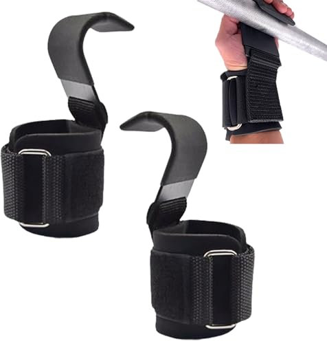 Fleymu 1 Paar Zughilfen Krafttraining Frauen & Herren, Zughilfen mit Haken für Krafttraining, Griffhilfen Kraftsport Haken, für Fitness, Bodybuilding, Gewichtheben, für Männer und Frauen(Schwarz)