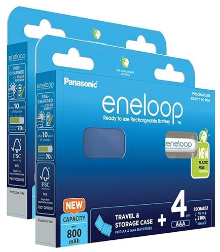 Eneloop Pack of 2 x 4 Ni-MH Micro AAA 800 mAh Rechargeable Batteries + Storage Box
