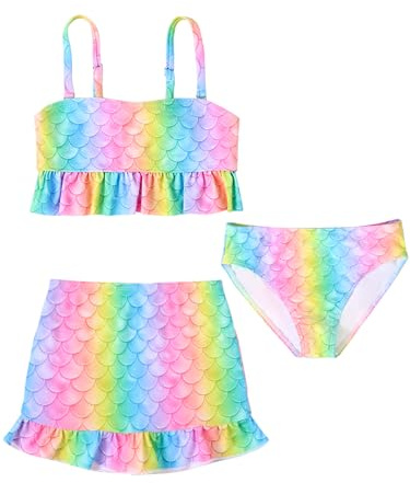 Comfyouth Traje de baño bikini niña 3 piezas bikini adolescente niña tirantes ajustables sirena trajes de baño niños 4-12 años