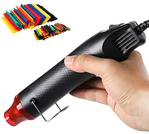 TOPIND Heat Gun 300V DIY Heating Setting Heat Gun Element Power Tools, Professional Heat Gun Shrink Plastic Packaging Blower Heater (Black + Heat Shrink Tube)