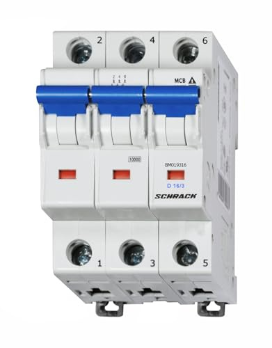 Schrack Sicherungsautomat, Kennlinie D, 16A, 3-polig, 10kA, Kippschalter, Grau, Automatik