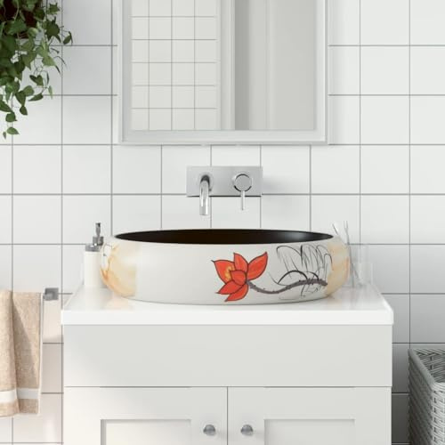 LAPOOH 155113 Multi-coloured Oval Countertop Washbasin, 59 x 40 x 15 cm, Ceramic, Countertop Washbasin, Bathroom Sink