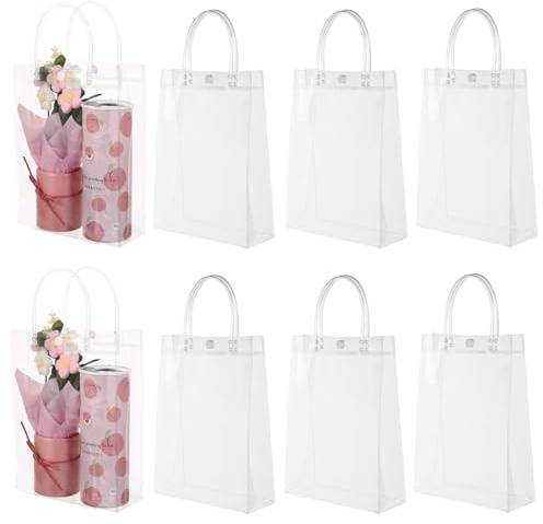 minkissy 8Er-Pack Klare Geschenktüten Mit Griffen Wiederverwendbare Transparente Goodie Bags Für Hochzeit Geburtstag Party Durchsichtige Leckerli-Beutel 9X6.7X2.8 Zoll
