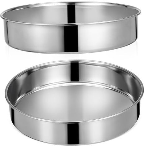 TOPBATHY Set 2 Teglie Torta Rotonde 24 Cm in Acciaio Inossidabile Base Piatta, Resistente Alte Temperature, Per Cottura Uniforme e Vapore, Utile Per Preparazioni Dolci e Servizio in Cucina