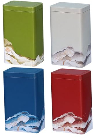 DUDSME Lot de 4 boîtes à thé à la menthe verte pour thé, café, sucre - Multifonctions - Boîte à thé japonaise - Boîte de rangement carrée pour thé et café