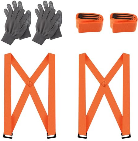 2Pcs Anti-Slip Lifting Straps for 1 or 2 Person Heavy Objects Handling With 2 Pair Gloves - Moving System for Home Appliances and Furniture