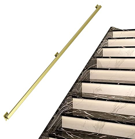 Corrimano dorato per scale interne, corrimano, kit di supporto per binari, design a tubo quadrato, in ferro battuto, 200 cm