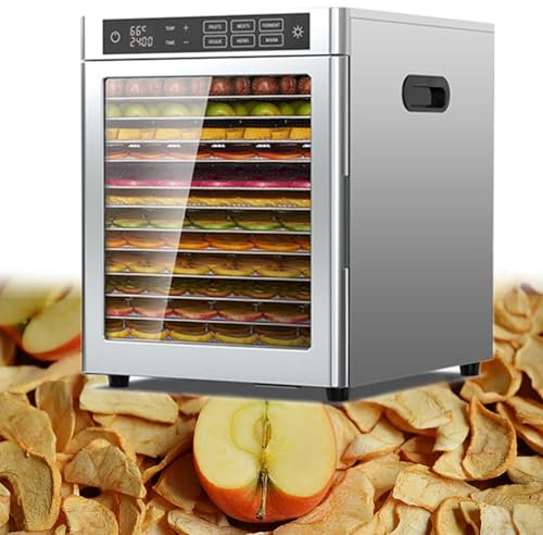 GESAIDES Essiccatore Elettrico per Alimenti, Essiccatore per Frutta in Acciaio Inox a 12 Ripiani, 800 W, per Frutta/Carne/Verdura