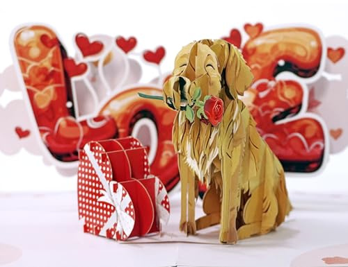 CUTPOPUP Golden Retriever Hund Valentinskarte Pop Up, Karte Vatertag, Geburtstagskarte, Karte Liebe, Geburtstagskarte Frau für Ehemann, Ehefrau, Sie, Ihn, Paar (Golden Retriever) USLO184DE