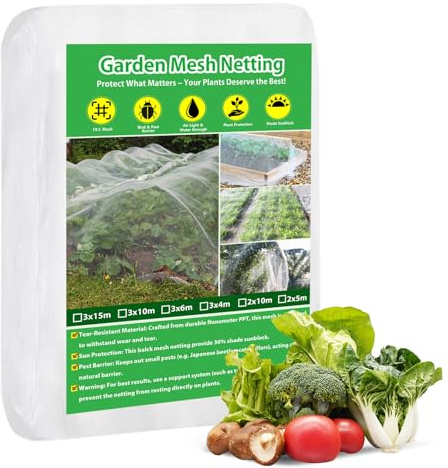 Kulturschutznetz Feinmaschig 3x12m - 60 Mesh Insektenschutznetz Gemüse, Ultrafeines Gemüseschutznetz für Hochbeet Abdeckung, Pflanzenschutznetz & Vogelschutznetz für Garten