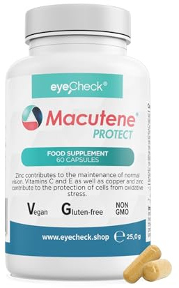 Macutene PROTECT - 60 Lutein Zeaxanthin Kapseln - Augenvitamine hochdosiert mit Lutein und Zeaxanthin im 5:1 Verhältnis und Quercetin - 2 MONATSPACKUNG