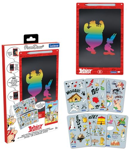 LEXIBOOK, Astérix, Pizarra Mágica, CRT10AX | Pantalla 28 cm, 1 lápiz y 6 plantillas, dibujos multicolor, naranja