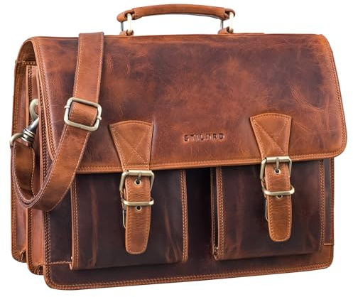 STILORD Jeffrey Lehrertasche Aktentasche Leder Große Vintage Ledertasche zum Umhängen 15.6 Zoll Laptop Tasche für Schule Uni Business Trolley Aufsteckbar Farbe:princeton - braun