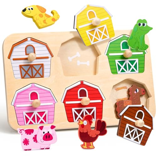 JoyCat Holzpuzzle ab 1 Jahr, Baby Montessori Holzspielzeug ab 1 2 3 Jahre Mädchen und Jungen, Kinder Greifpuzzle Motorikspielzeug Sortierspiel Geburztag Weihnacht Ostern Geschenk