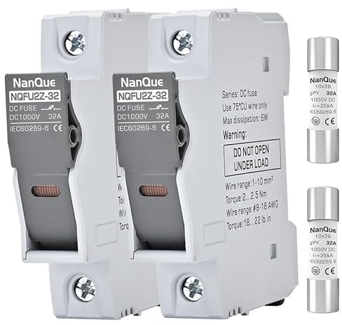 2Pcs DC Fuse Holder with Core Block 100-1000V Solar PV Battery Short-Circuit Protect Single Poles 5/6/8/10/12/15/16/20/25/30/32 Amp 25kA Break Capacity Din Rail Install with Light Indicate (32A)