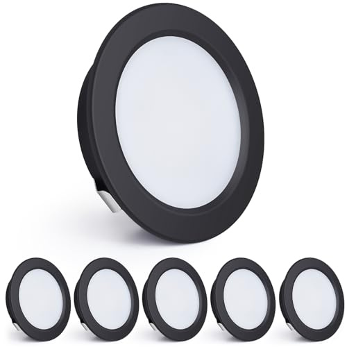 KYOTECH LED Einbaustrahler 230V, 4W 440LM LED Spots 16mm Ultra Flach 2700K Warmweiß Möbeleinbauleuchte Bohrloch 55-60mm für Küche Wohnzimmer Schlafzimmer, Schwarz, 6er Set
