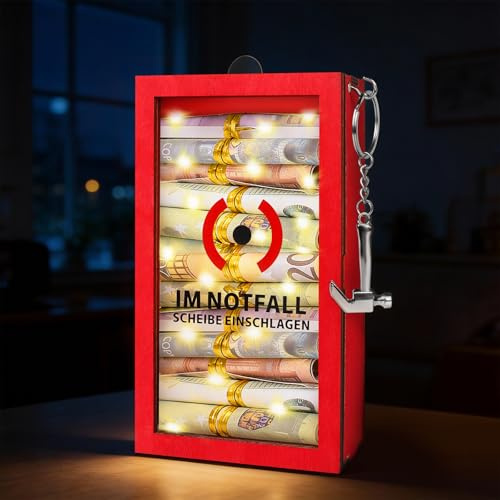 TUZELIYA LED Personalisierte Geldgeschenke, Lustige Notfallbox mit Hammer, Geburtstagsgeschenk, Deko Holzkiste, Kreative DIY, Feuerwehr Geschenk, Geschenkbox, Geschenke für Frauen Männer