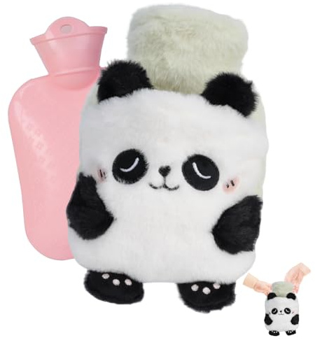 Flintronic Varmvattenflaska, 400 ml varmvattenflaska med plyschfodral, varmvattenflaska mysig fluffig mjuk plysch sött mönster, varmvattenflaska för nacke, axelsmärta och handfotsvärmare (Panda)