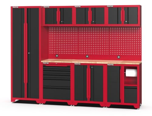 FEISTOS Werkstatteinrichtung Novo 7 264x46x198 cm Rot/Schwarz Werkbank
