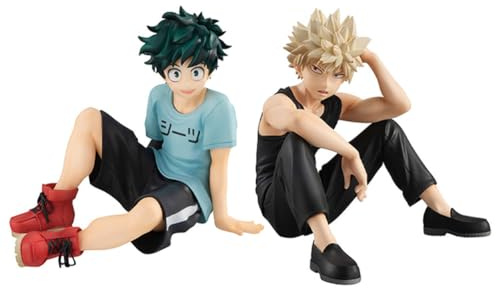 Anjinguang 2PCS Bakugou Katsuki/Midoriya Izuku Anime Figure MHA Statue Cartoon Figurine PVC Sitting Pose Character Model Desktop Decoration