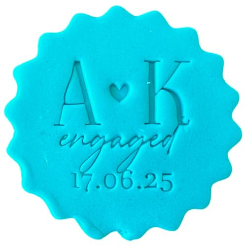Personalised Wedding Cookie Stamp with Free Scallop Cutter, Collection 1, 5cm Acrylic Biscuit Embosser, Food-Safe Plastic Baking Tool, Fits M&S All Butter Biscuits (Design 8)