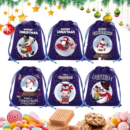 Sacchetti Di Natale Con Chiusura A Cordino 6 Pezzi Per Conservazione Con | Sacchetti Per Caramelle In Tessuto Riutilizzabili per Compleanno Bambini Festa Neonato Matrimonio Cara