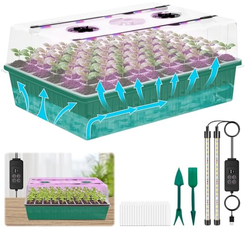 60 Cells Self-Watering Seed Starter Tray with Grow Light,Adjustable Brightness Indoor Seed Starting Station Kit Trays Plant Germination Trays Growing Kit with 4.13 Humidity Dome for Seed Grow