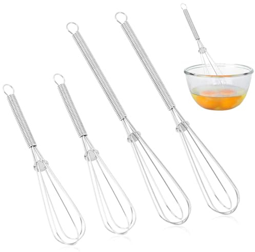 4 PCS Mini Schneebesen, Edelstahl, 13 cm & 18 cm, Kleiner Schneebesen Mini, Küchen Ballonschneebesen Rostfrei, Schnee besen Klein für Tassen, Rühren, Schlagen, Mixen in Küche