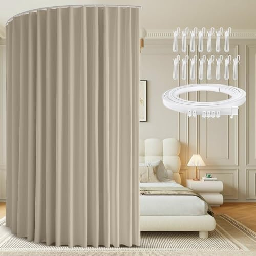 Raumteiler Vorhang mit Schienen H244xB254CM, Deckenmontage Auf Schienen Room Divider Raumtrenner Vorhang Hängend, Trennvorhang Verdunkelung für Schlafzimmer, Wohnzimmer, Büro, Sichtschutz(Beige)