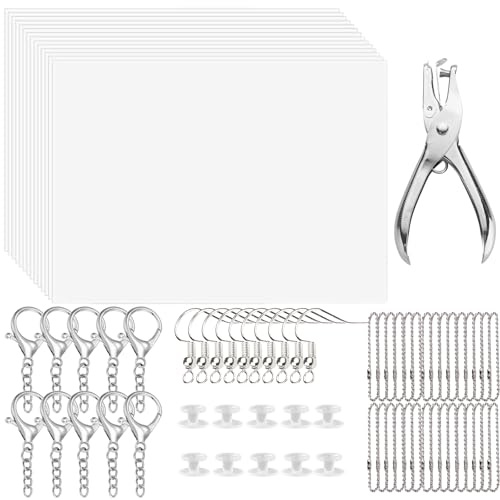 GARBODIY 91PCS Shrinky Dink Keychain Kit - DIY Shrinky Plastic Craft Supplies with Lobster Clasps, Creative Handmade Keychains & Earrings for Kids & Adults, Customizable Mini Decorative Gifts
