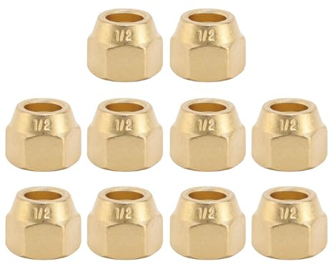 DUIMIMI 10 Pezzi Tuerca a Flangia di Ottone Spessita 1/2 Pollice, Filettatura Precisa per Tubi di Rame Climatizzazione, Installazione Senza Saldatura, Resistente 150 PSI per HVAC