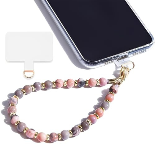 CATZUM Cordino per Cellulare con Vere Perle - Laccetto per Cellulare da Polso Elegante e Corto, Accessorio per Smartphone (Rosa)