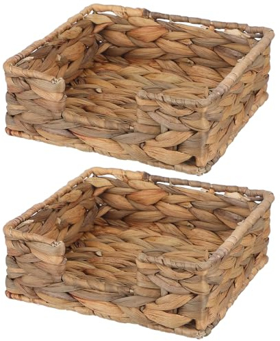 HOMOCONO Servilletero de Ratán Cuadrado Bandeja Tejida para Servilletas de Papel Cesta Servilletas para Hogar Cocina Bar Oficina Fiesta 18X18X7 Cm
