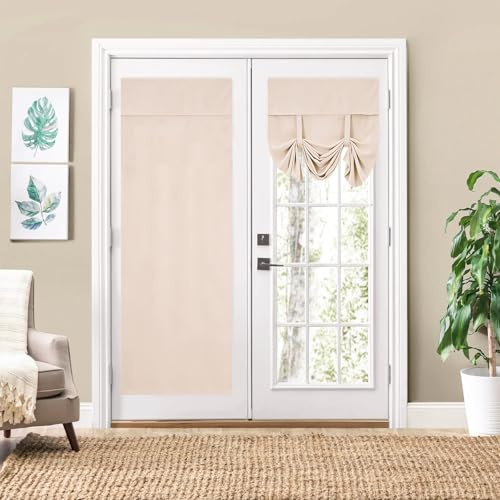 Ytwehela Balkongdörrsgardin, beige, färdig att klistra, 66 x 173 cm, dörrgardin utan borrning, perfekt insynsskydd för balkongdörrar och fönster, gardin