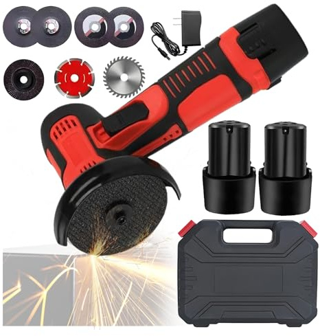Mini Amoladora Angular, Multifunción Amoladora Pequeña a Doble Batería con Motor de Alta Potencia, 7 Accesorios y Maletín de Transporte para Cortar y Pulir Baldosas, Madera, Acero, Piedra