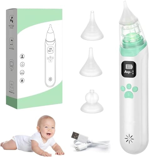 Aspirador nasal para bebé, eléctrico, recargable, con 3 niveles de succión y 3 puntas de silicona, recargable con luz y función de música, anti reflujo nasal para recién nacidos, niños pequeños