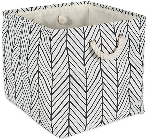 DII Panier de rangement pliable en polyester avec poignées en coton durable, solution de rangement pour bureau, chambre, placard, jouets et buanderie (28 x 28 x 28 cm) – Chevrons blanc cassé