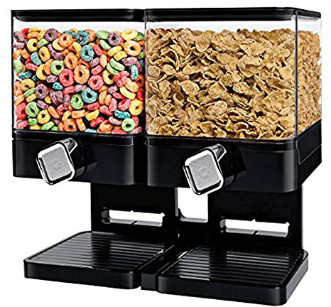 SHINE Double/Single Cereal Dispenser Dry food Container Machine/Storage holds 19 Ounces Food (Double Dispenser Black)