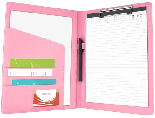 Carpeta de almacenamiento de cuero con clip para CV, portadocumentos tamaño A4, carpeta para conferencias, colegio, oficina, negocios, conferencias, color rosa