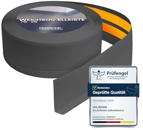 HOLZBRINK Rodapie PVC adhesivo 70x20mm, 10 m | Zocalos autoadhesivos pared para esquineras pared de baño, embellecedor encimera cocina | Color: grafito
