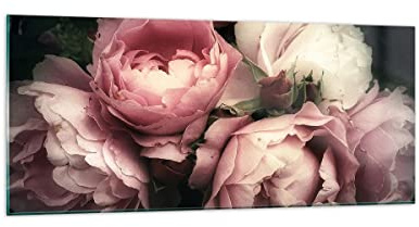 ARTTOR Bilder auf Glas 120x50cm Wandbild Glasdruck Botanik Blumen - 3930 | Pfingstrose Blume Panorama Groß Modern Dekoration Wohnzimmer Schlafzimmer Küche Wanddeko Kunstdruck Art Wall Decor ARTTOR