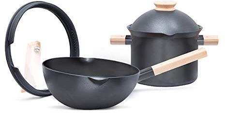 Xyanzi dianzhuguo Set di Pentole, Set di Pentole Antiaderenti Professionale, Essenziale, in Meno di 2, Manico in Faggio di Fondo Composito - Nero