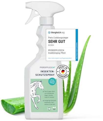 PFERDEPFLEGE24 Insekten- & Fliegenspray Pferd 500ml - VERGLEICHSSIEGER für sofortigen, zuverlässigen Schutz & langanhaltende Wirkung gegen Fliegen, Bremsen, Mücken & Zecken