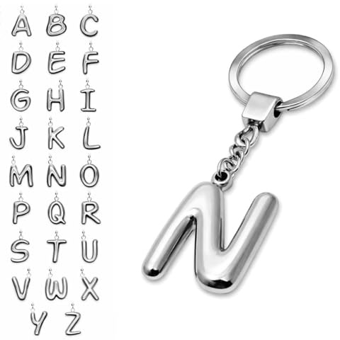 Soul-Cats 3D Buchstaben Schlüsselanhänger aus massiven Edelstahl in Silber, Buchstabe: N