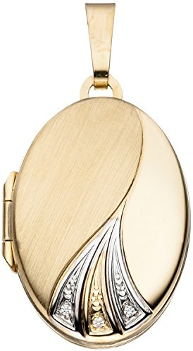 Jobo Damen-Medaillon aus 8 Karat 333 Gold Bicolor mit Zirkonia Oval zum Öffnen für 2 Fotos